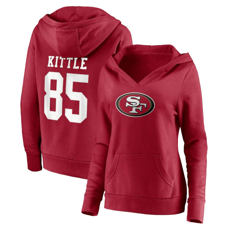 Women San Francisco 49ers #85 George Kittle Fanatics Branded Scarlet Player Icon Name & Number Pullover Hoodie